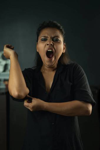female Portrait of a woman yawning