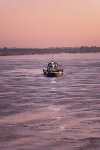 aerial Ship Sailing at Parana River in Buenos Aires, Argentina