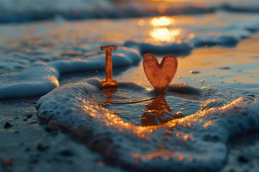 love Romantic Heart Shape on Beach at Sunset – Concept of Love and Serenity