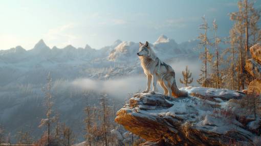 landscape Wolf Looking at the Forest – Strength, Wilderness, and Mystery