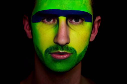 front-view adult caucasian ethnicity one person soccer;fan;brazil;painted;face portrait men human face