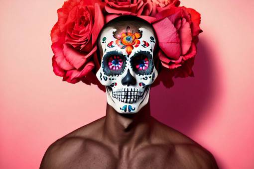 fiesta hombres adultos una persona Día de los Muertos; calavera; cara pintada flor halloween muerte