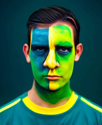 front-view adult one person face paint caucasian ethnicity men soccer;fan;brazil;painted;face sport