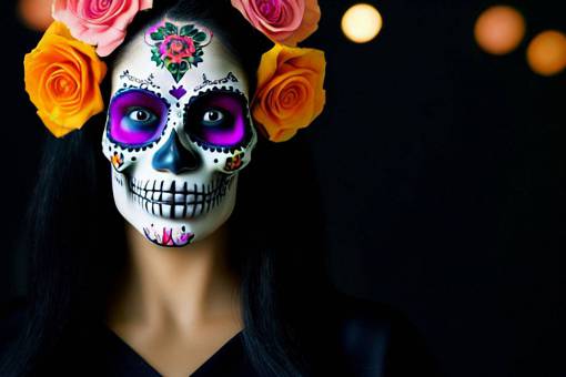 dia retrato de mujer adulta Día de los Muertos; cráneo; cara pintada belleza flor de una persona