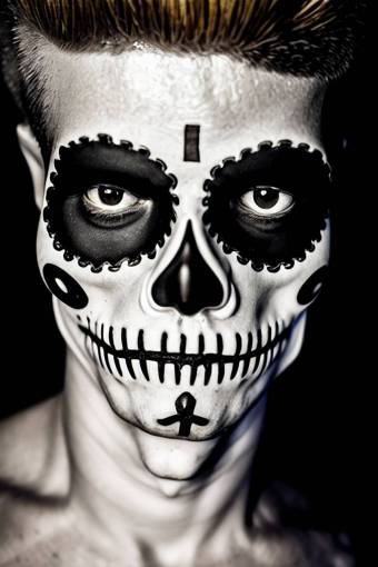 terror black and white human skull spooky halloween horror portrait Day of the Dead;skull;painted face