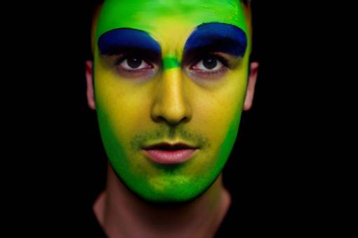 front-view caucasian ethnicity adult human face men face paint soccer;fan;brazil;painted;face one person