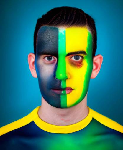 brazo etnia caucásica deporte rostro humano pintura facial soccer;fan;brasil;pintado;cara hombres una persona