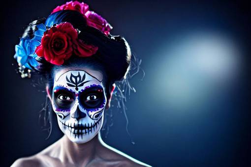 fiesta Día de los Muertos; cráneo; cara pintada adulto halloween una persona cara humana retrato de mujer