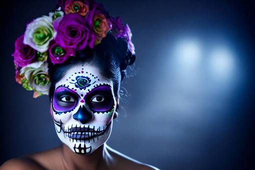 fiesta Día de los Muertos; cráneo; cara pintada adulto una persona retrato halloween flor mujeres