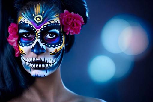fiesta Día de los Muertos; cráneo; cara pintada belleza una persona adulto rostro humano mujer halloween