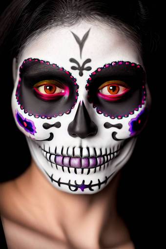 ojo Día de los Muertos;cráneo;cara pintada primer plano una persona retrato mujeres halloween rostro humano