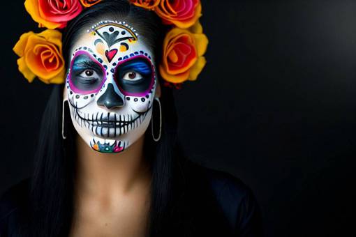 fiesta Día de los Muertos;cráneo;cara pintada halloween rostro humano adulto retrato una persona mujer