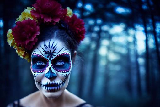 Día de los Muertos; cráneo; cara pintada mujeres rostro humano celebración de retrato de flores de halloween