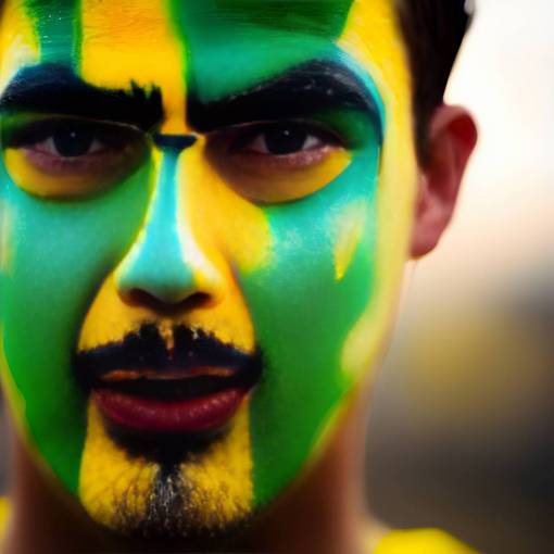 brazo pintura facial hombres deporte una persona primer plano rostro humano fútbol;ventilador;brasil;pintado;cara