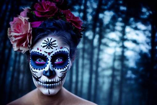 halloween halloween día de los muertos;calavera;cara pintada retrato una persona mujer flor rostro humano