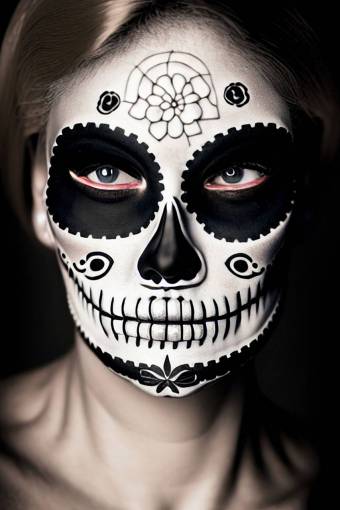 ojo retrato de rostro humano de halloween día de muertos; cráneo; cara pintada una persona mujer primer plano