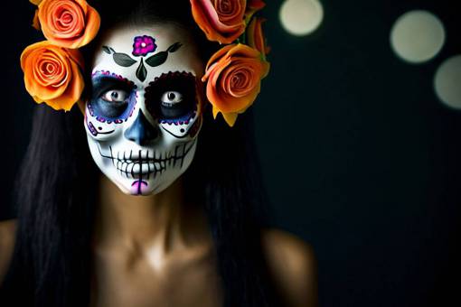 uno retrato de halloween belleza una persona Día de los muertos; cráneo; cara pintada mujer adulto
