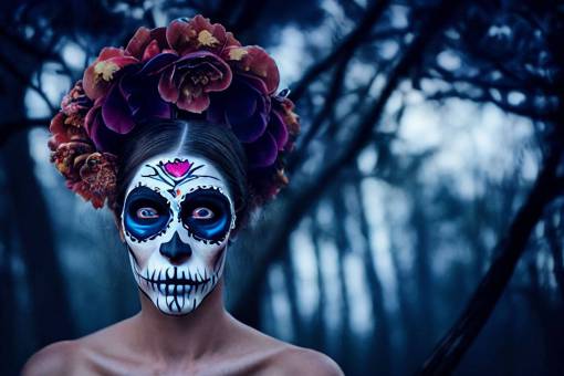 halloween retrato de halloween flor mujer día de los muertos; cráneo; cara pintada adulto una persona
