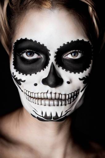 halloween spooky human face close-up portrait Day of the Dead;skull;painted face one person