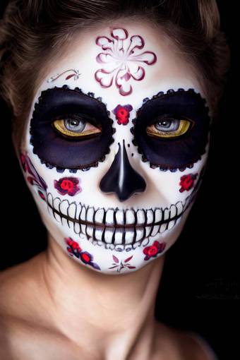 ojo rostro humano día de los muertos;cráneo;cara pintada una persona primer plano retrato mujer halloween