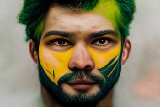 brazo rostro humano una persona adulto fútbol;ventilador;brasil;pintado;cara deporte hombres pintura facial