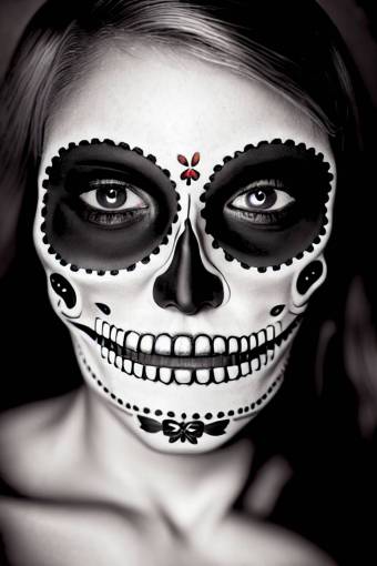human face one person Day of the Dead;skull;painted face halloween black and white spooky women