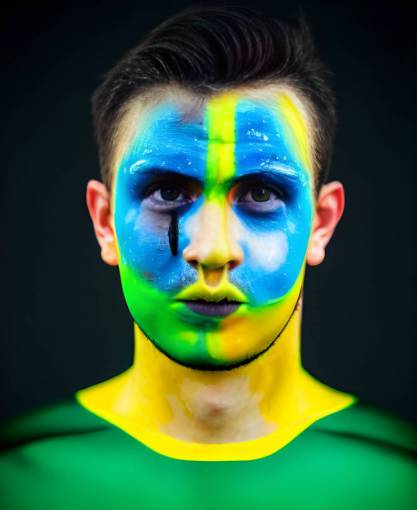 brazo fútbol de rostro humano;ventilador;brasil;pintado;pintura facial deporte etnia caucásica una persona pintura facial