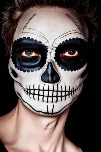 halloween hombres día de los muertos;calavera;cara pintada primer plano espeluznante una persona cara humana de halloween