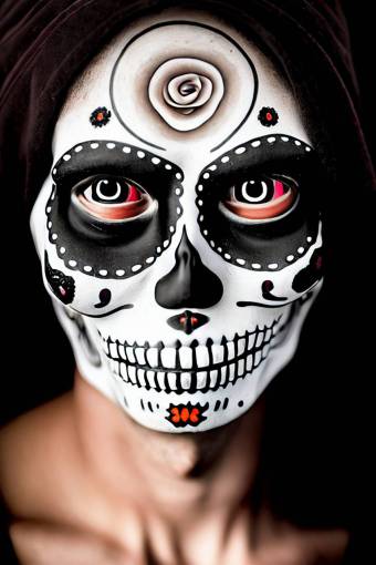 espeluznante una persona cráneo humano halloween día de los muertos; cráneo; cara pintada mujeres cara humana espeluznante