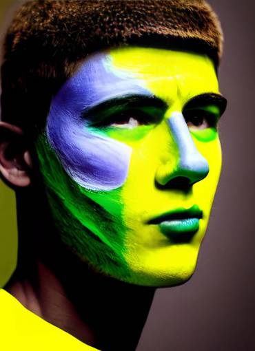 estudio una persona hombres fútbol;fanático;brasil;pintado;rostro humano rostro adulto pintura facial retrato
