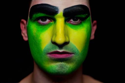 one person soccer;fan;brazil;painted;face caucasian ethnicity men face paint close-up human face