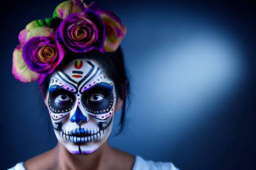 fiesta retrato Día de los Muertos; cráneo; cara pintada halloween rostro humano flor una persona mujer