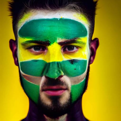 brazo fútbol;aficionado;brasil;pintado;cara pintura facial hombres adultos rostro humano una persona deporte