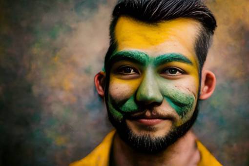 brazo fútbol;fan;brasil;pintado;rostro hombres rostro humano adulto retrato machos una persona