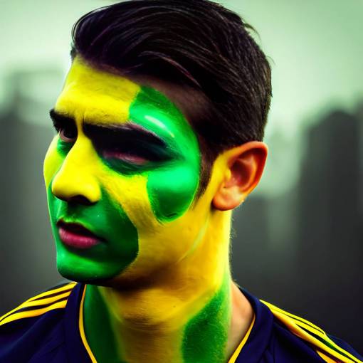 bandera deporte pintura facial hombres adultos hombres una persona fútbol;fanático;brasil;pintado;cara
