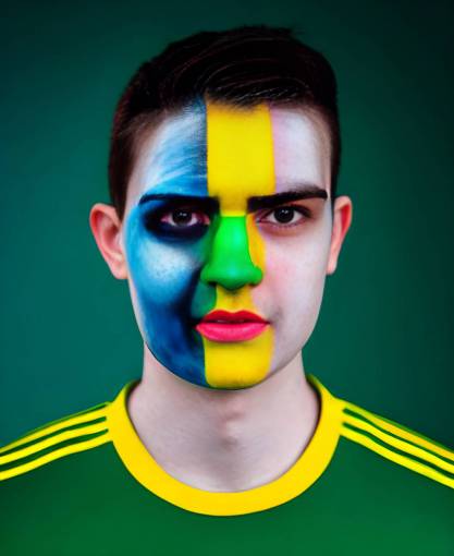 exito deporte rostro humano fútbol etnia caucásica pintura facial fútbol;ventilador;brasil;pintado;cara una persona