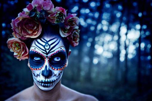 fiesta mujeres adultas Día de los Muertos; calavera; cara pintada retrato una persona rostro humano halloween