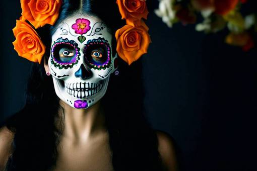 retrato de mujer adulta Día de los Muertos; calavera; cara pintada flor belleza halloween