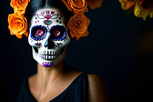 mujer adulto retrato halloween belleza día de muertos; calavera; cara pintada una persona