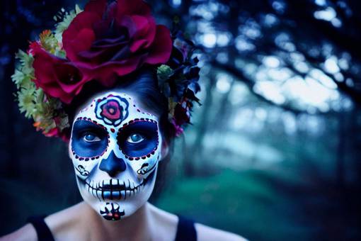 halloween mujer una persona Día de los Muertos; calavera; cara pintada retrato flor celebración halloween