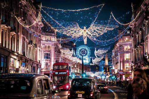 visit Christmas lights decoration at night in london