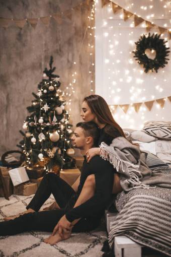 hugging Couple at christmas