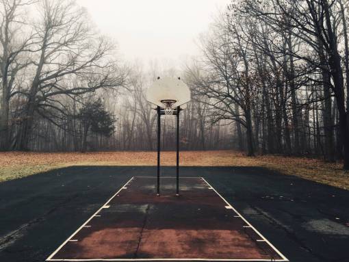 basketball-player basketball  court  net  hoops  yard  outdoors  trees