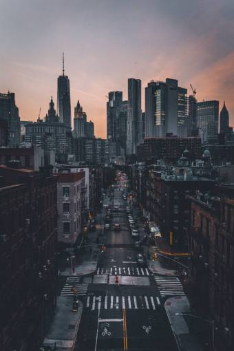 crosswalk city  dusk  view  street  urban  buildings  new york