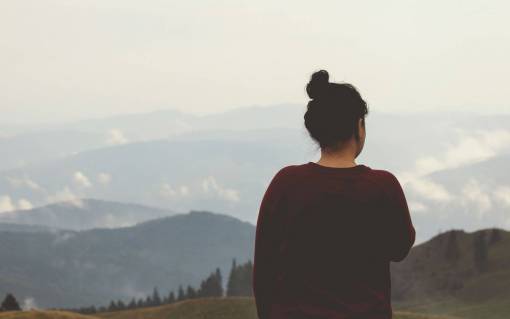 sweater girl  looking  thinking  landscape  nature  mountains  valleys