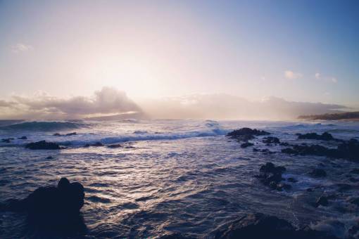 procesador océano mar agua puesta de sol cielo rocas olas