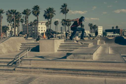 skateboard skater  skateboard  skate park  steps  railing  sunny  palmtrees