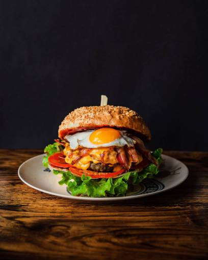 bun-bread Burger with egg and bacon