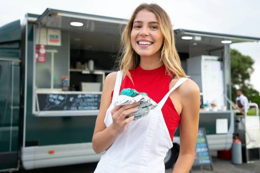 Woman eating burger
