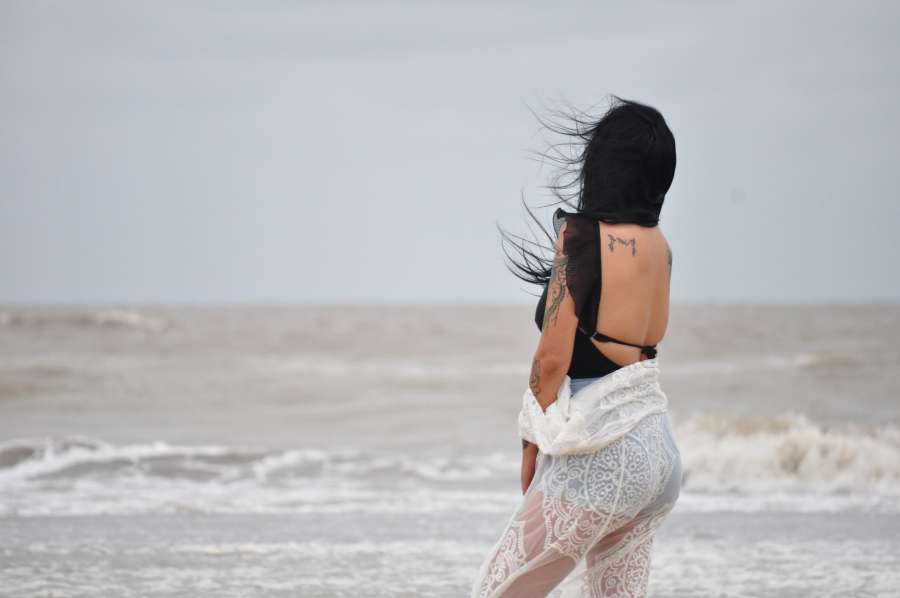 mujer, playa, moda, mar, verano, pareo, 